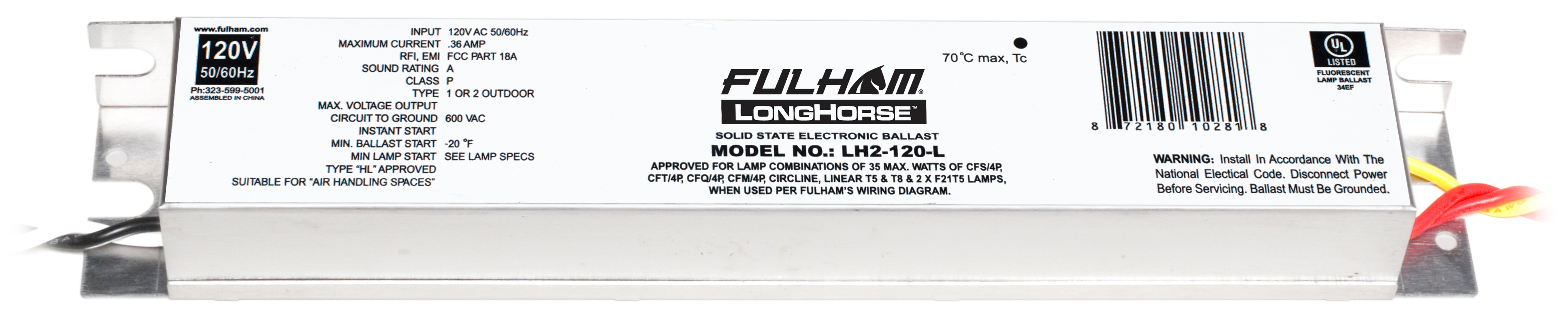 Fulham Lighting LH2-120-L LongHorse 2-Versatile Remote Mount Instant Start-120V-Linear Model w/Side Leads Electronic Ballast 